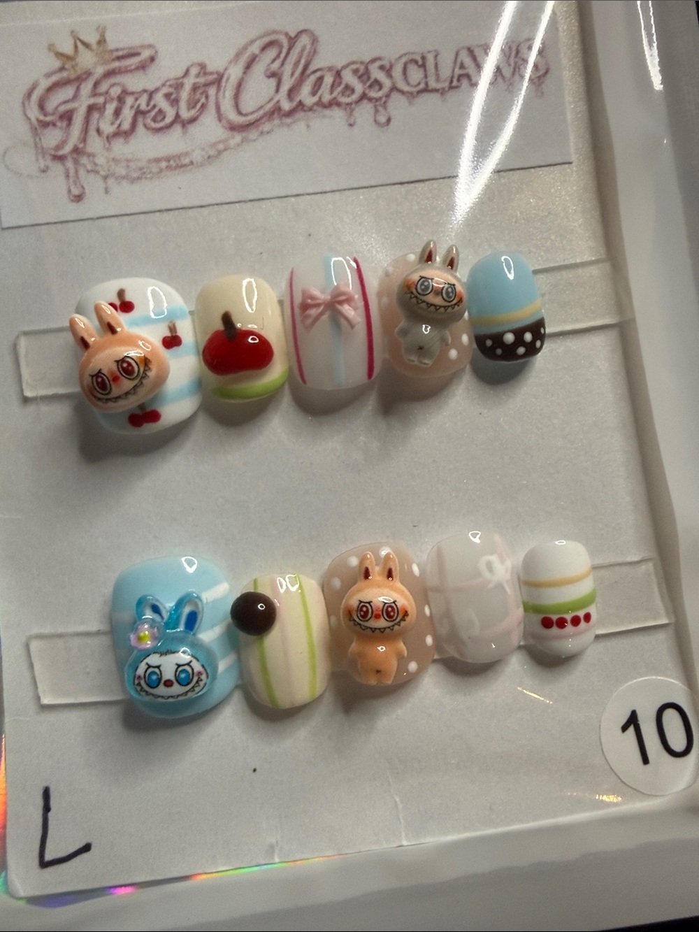 First Class Classic Cute Bunny Press-On Nails - Pastel Blue, White & Cream